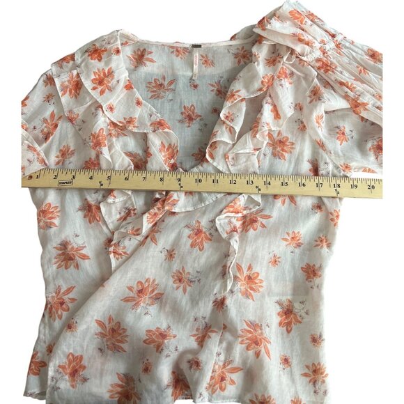 Free People Amanda Ruffle Wrap Top Medium Floral Womens Long Sleeve Boho Chic - Picture 8 of 13
